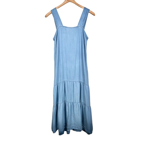 SAKS FIFTH AVENUE Sleeveless Tiered Square Neck Chambray Maxi Dress - Picture 3 of 11
